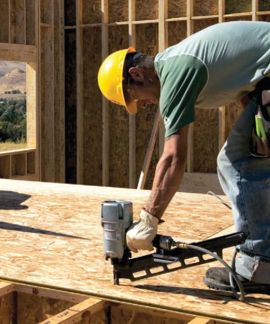 An S-OSB panel being nailed on site